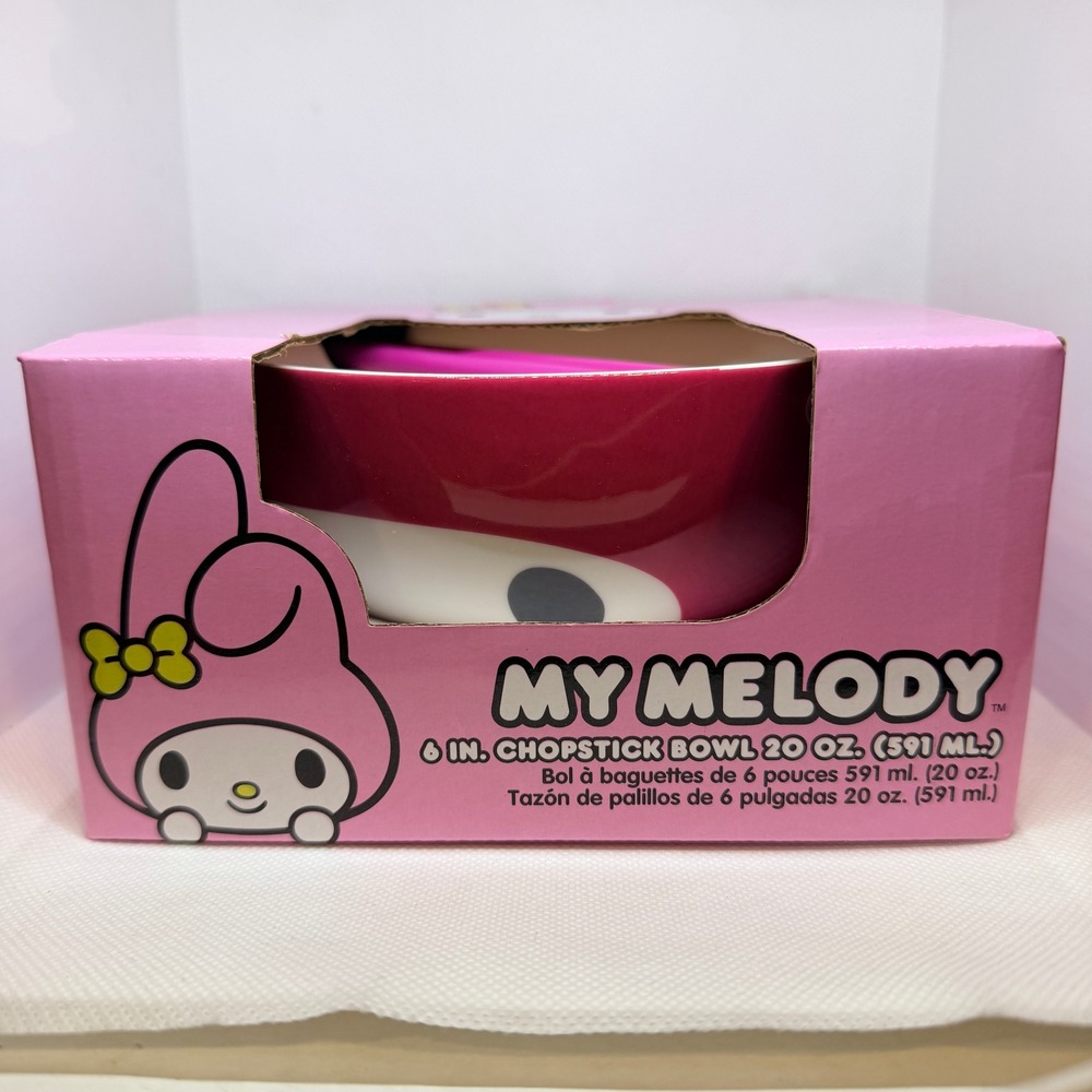 Sanrio My Melody 6 Inch Ceramic Chopstick Bowl 20 oz Pink White Bioworld NEW